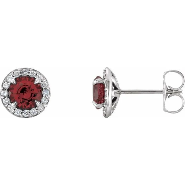 Ladies Heavy Earrings -14K White 4.5 mm Natural Mozambique Garnet & 1/6 CTW Natural Diamond Earrings