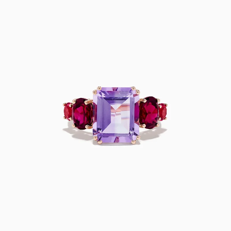 custom-made women's rings -14K Rose Gold Amethyst, Rhodolite and Pink Tourmaline Ring