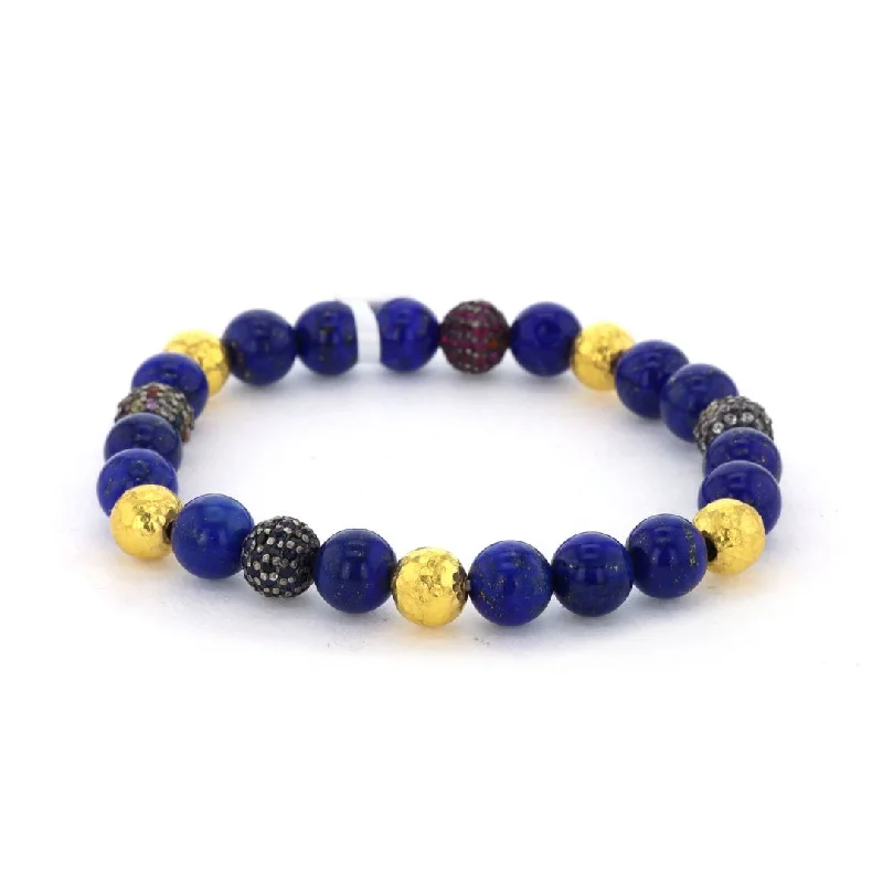 Ladies Bracelets with Rosasite-Lapis, Diamond & Sapphire Bead Stretch Bracelet