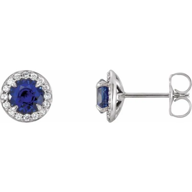 Ladies Confidence Earrings -14K White 4 mm Lab-Grown Blue Sapphire & 1/10 CTW Natural Diamond Earrings