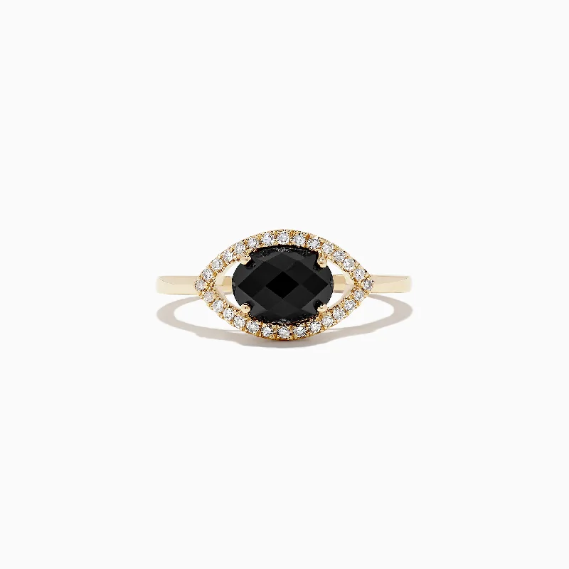 solitaire women's rings -Novelty 14K Yellow Gold Onyx and Diamond Evil Eye Ring, 1.56 TCW