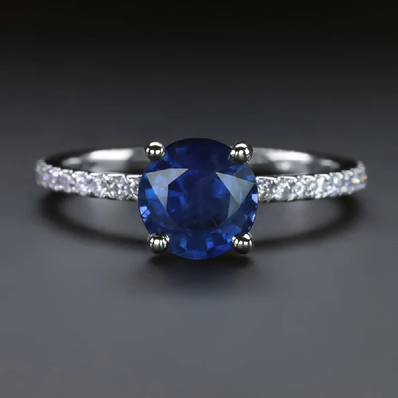 Smooth Engagement Rings -1.74ct SAPPHIRE DIAMOND RING 14k WHITE GOLD ROUND CUT NATURAL ENGAGEMENT BLUE