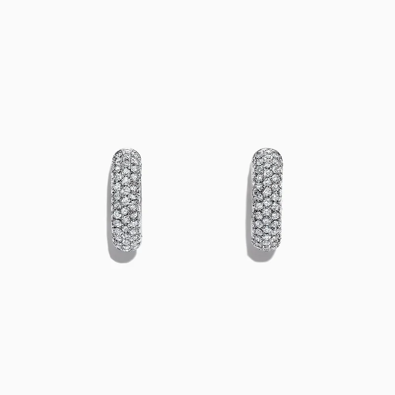 Ladies Astrology Earrings -Pave Classica 14K White Gold Diamond Huggie Hoop Earrings, 1.15 TCW