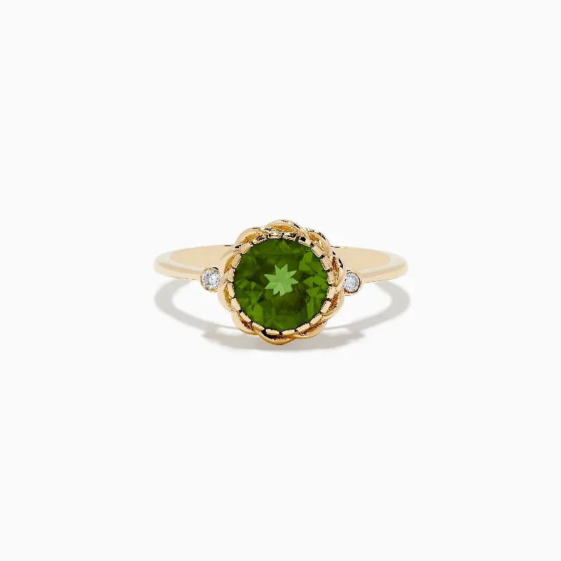 eco-friendly women's rings -14K Yellow Gold Peridot and Diamond Ring