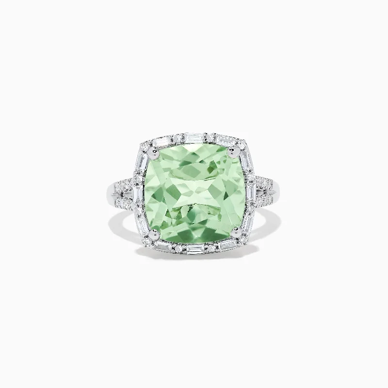 marquise-cut women's rings -14K White Gold Green Amethyst and Diamond Ring