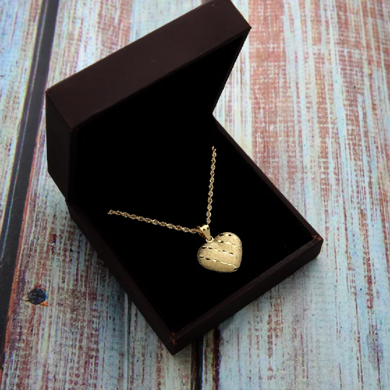 Ladies Bridal Necklaces -celestial necklaces for women -Gold Necklace (Chain with Stud Heart Shaped Pendant) 18KT - FKJNKL18K9204