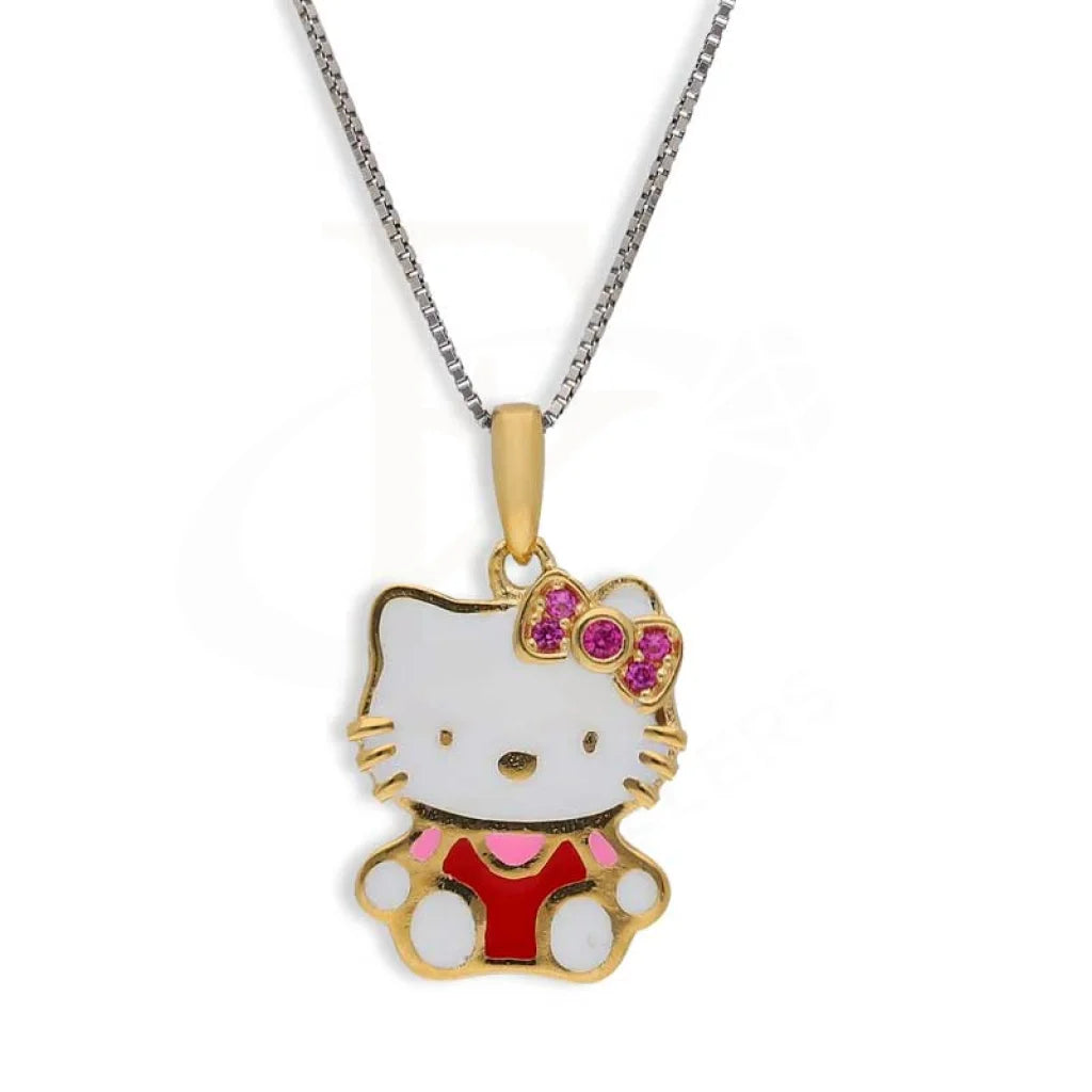 Ladies Triangle Necklaces -figaro chain necklaces -Sterling Silver 925 Gold Plated Necklace (Chain with Hello Kitty Pendant) - FKJNKLSL3001