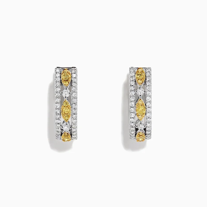 Ladies Painted Earrings -Canare 14K White Gold 5/8"Yellow Diamond Hoop Earrings, 0.67 TCW