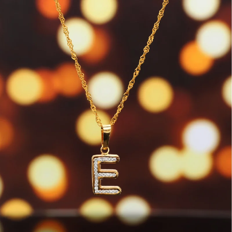 Ladies Horoscope Necklaces -silver necklaces for women -Gold Necklace (Chain with E Shaped Alphabet Letter Pendant) 18KT - FKJNKL18K9411