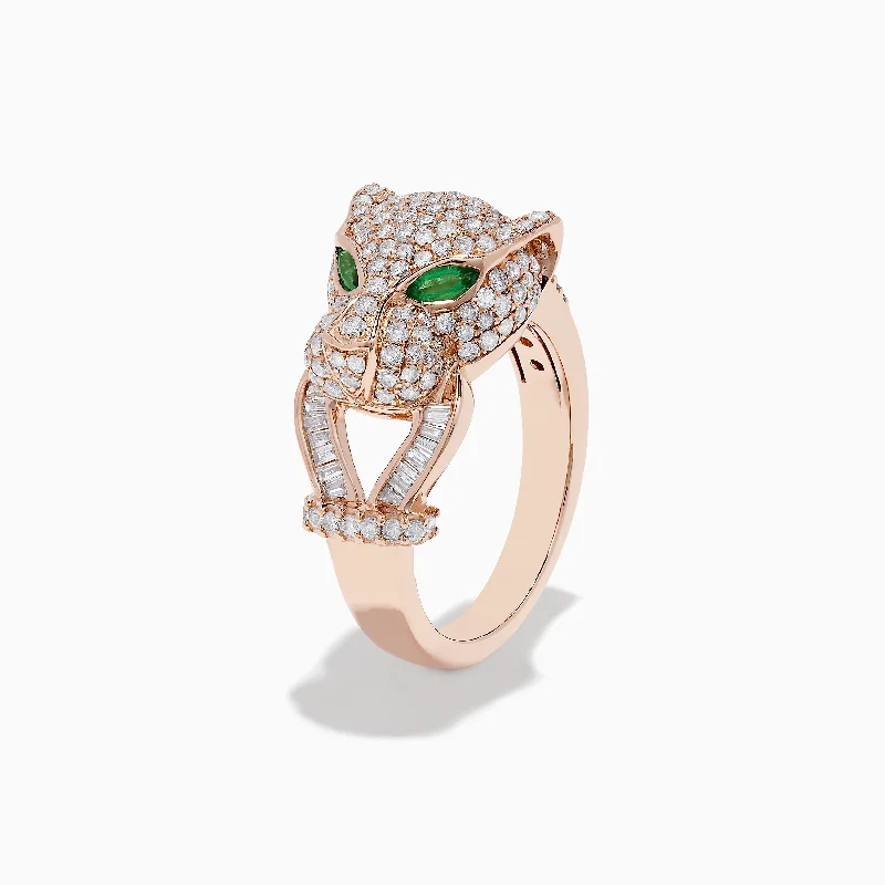 pearl women's rings -Signature 14K Rose Gold Emerald and Diamond Panther Ring