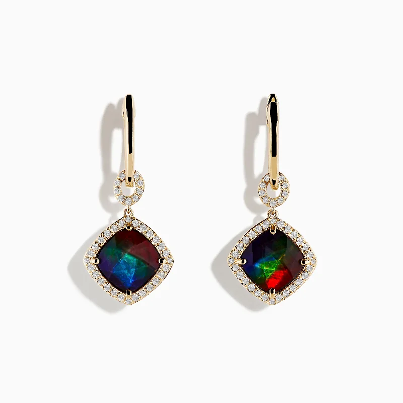 Ladies Energy Earrings -14K Yellow Gold Ammolite and Diamond Earrings