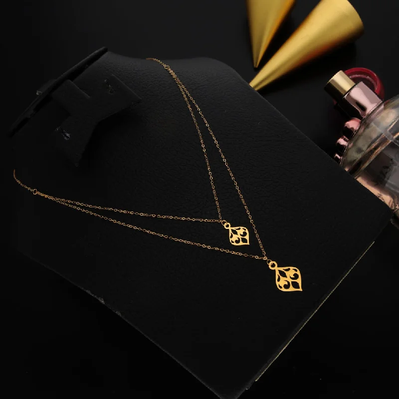 Ladies Romantic Necklaces -trendy fashion necklaces -Gold Layered Necklace (Chain With Drop Shaped Pendant) 21KT - FKJNKL21KM9776