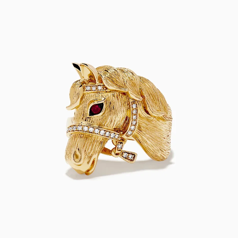 trillion-cut women's rings -Safari 14k Yellow Gold Horse Diamond Ring