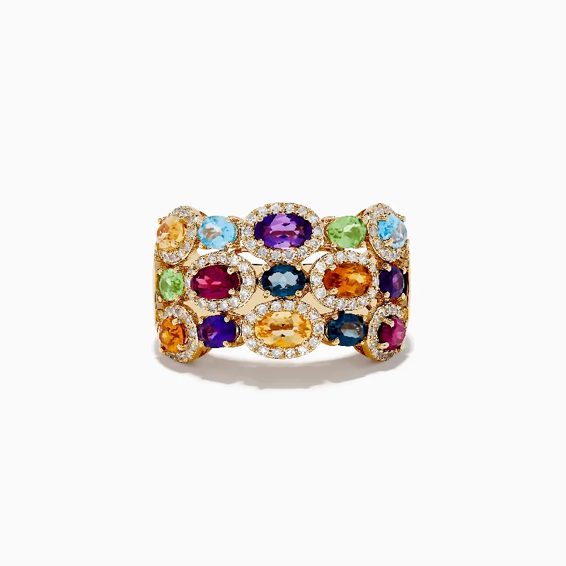 designer women's rings -Mosaic 14K Yellow Gold Multi Gemstone Ring