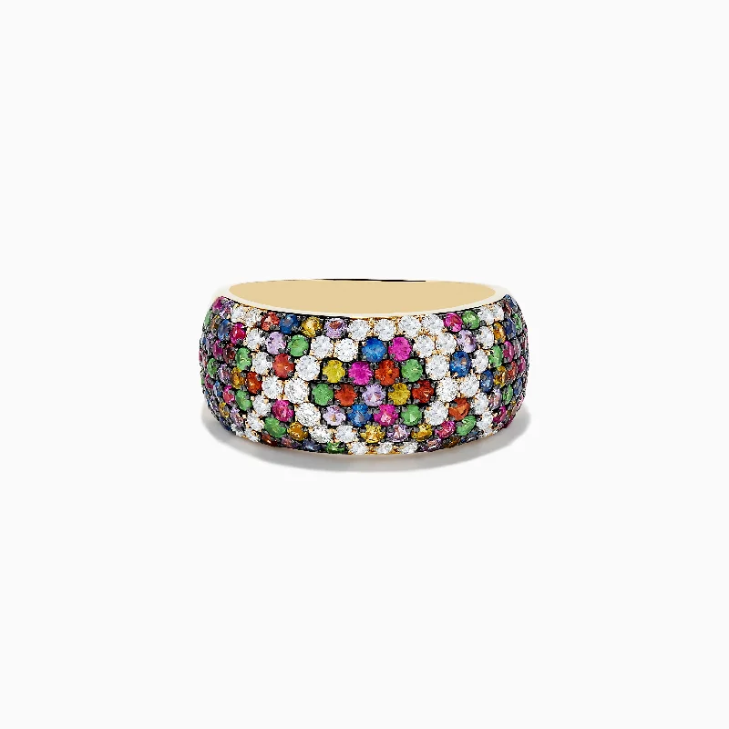 baroque women's rings -14K Yellow Gold Multi Sapphire and Diamond Ring