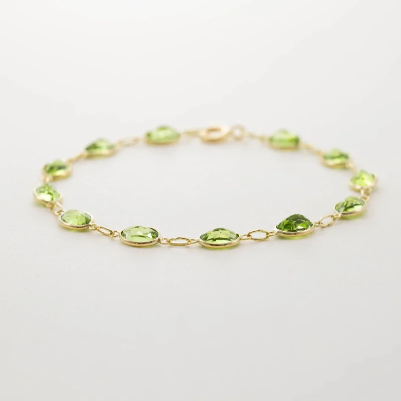 Ladies Bracelets with Malachite-9ct Gold Bezel Set Peridot Bracelet