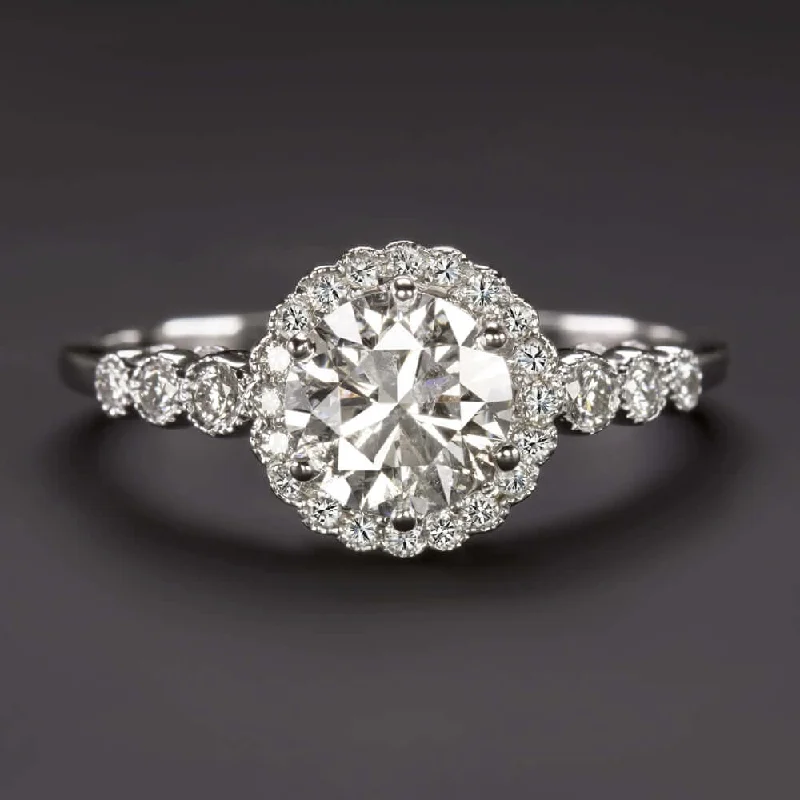 Raw Diamond Engagement Rings -1.05ct F SI NATURAL DIAMOND ENGAGEMENT RING VINTAGE STYLE SCALLOPED HALO ROUND