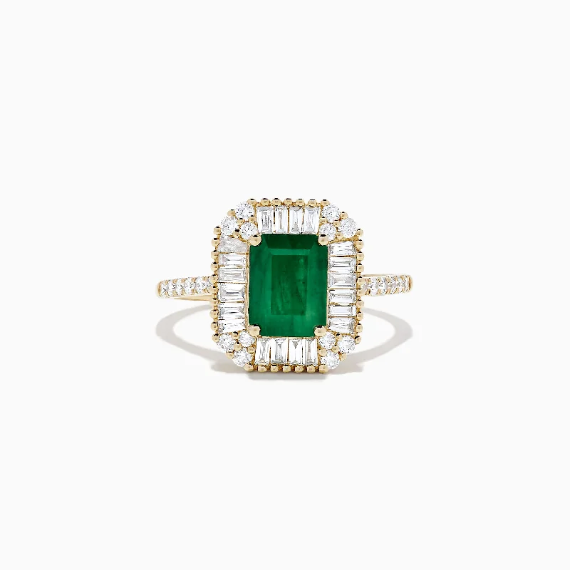 luxury women's rings -Brasilica 14K Yellow Gold Emerald and Diamond Ring, 2.00 TCW