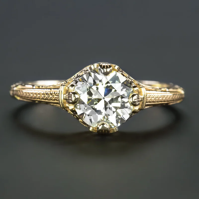 Subtle Engagement Rings -1 CARAT OLD CUT DIAMOND ENGAGEMENT RING VINTAGE STYLE 14k YELLOW GOLD SOLITAIRE