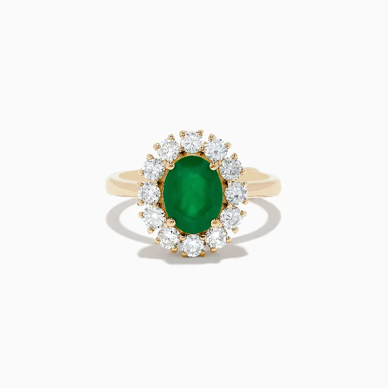 chakra women's rings -14K Yellow Gold Emerald and Diamond Ring