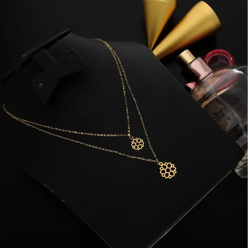 Ladies Resin Necklaces -pearl necklaces for women -Gold Double Layered Lotus Flower Shaped Necklace 21KT - FKJNKL21KM9793