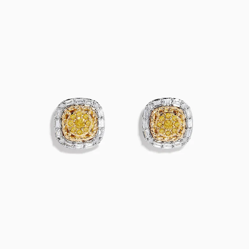 Ladies Glass Earrings -Canare 14K Two-Tone Gold Yellow and White Diamond Stud Earrings