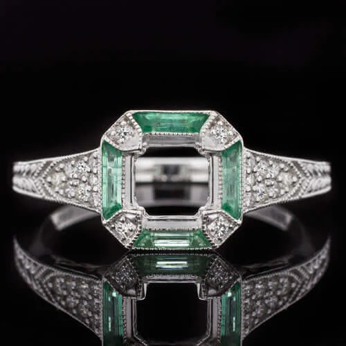 Red Engagement Rings -DIAMOND EMERALD VINTAGE STYLE ENGAGEMENT RING SETTING 5MM ROUND 5.5MM ART DECO