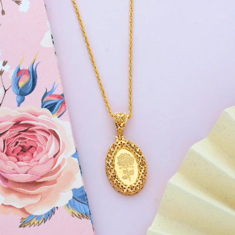 Ladies Personalized Necklaces -initial necklaces for women -Gold Necklace (Chain Oval Shaped Rose Frame Pendant) 21KT - FKJNKL21KM9615