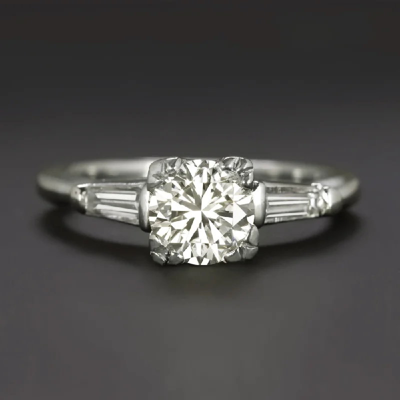 Delicate Engagement Rings -1.23ct DIAMOND ENGAGEMENT RING CERTIFIED ROUND BRILLIANT CUT BAGUETTE WHITE GOLD