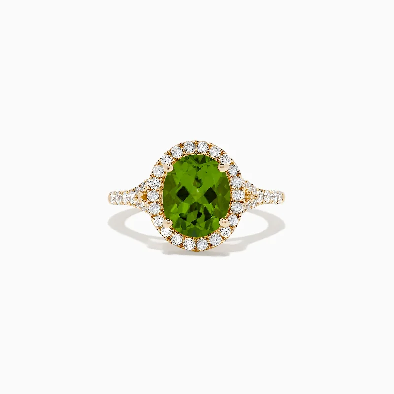 solitaire women's rings -14K Yellow Gold Peridot and Diamond Ring