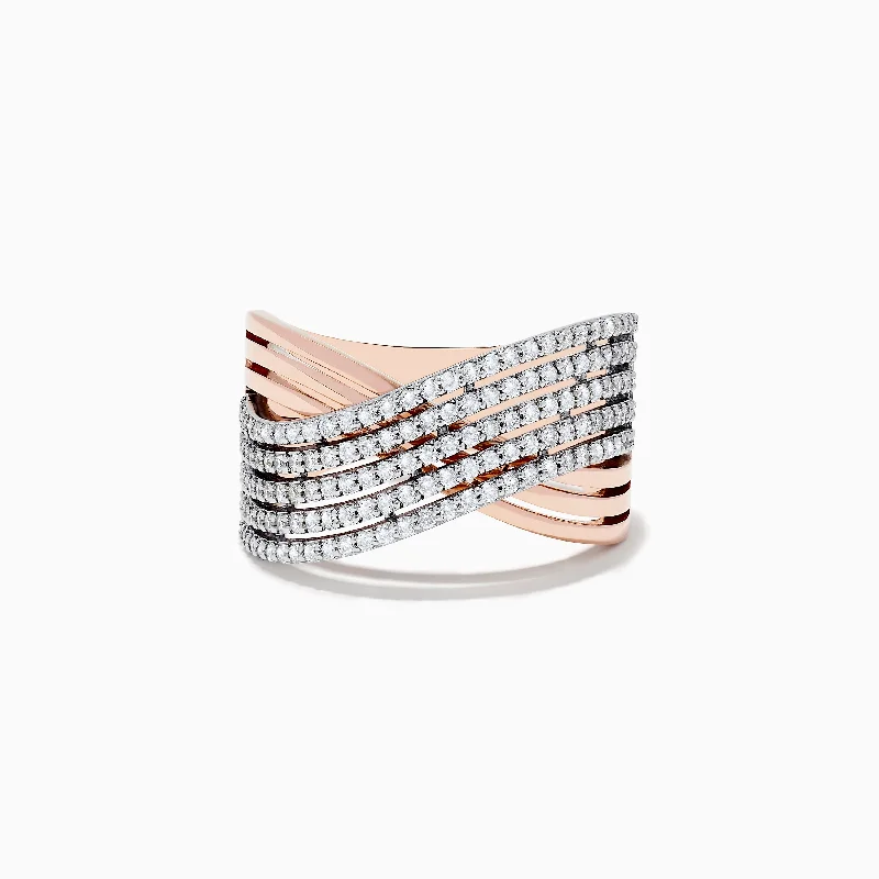 cocktail women's rings -14K Two-Tone Gold Diamond Crossover Ring