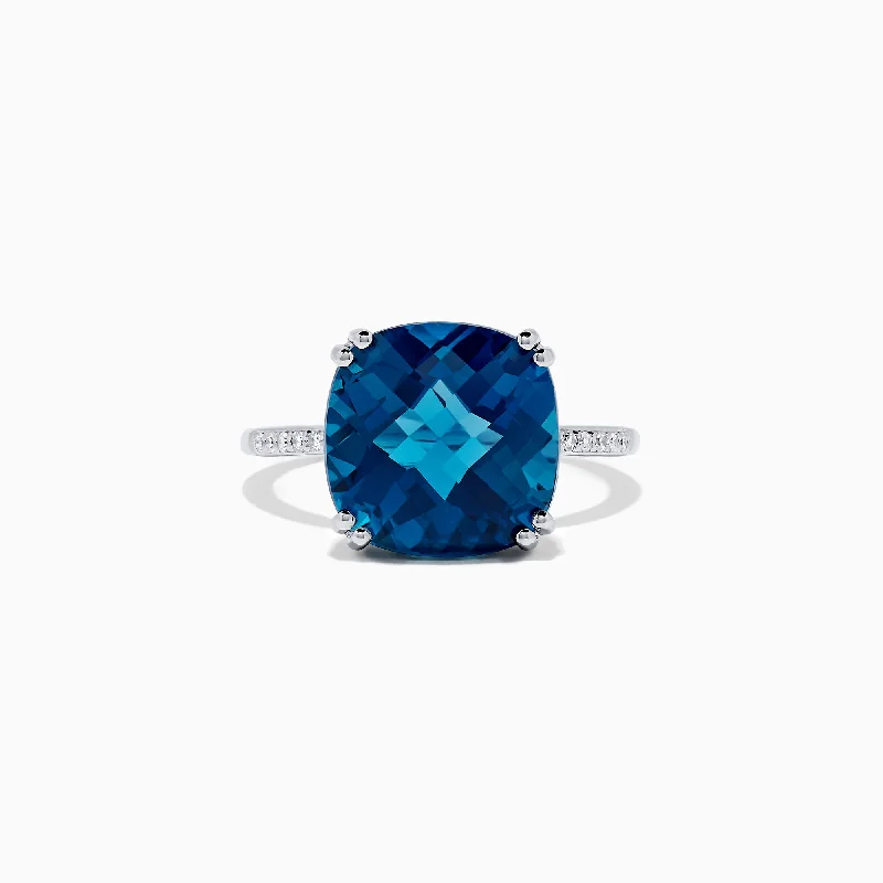 knuckle women's rings -Ocean Bleu 14K White Gold London Blue Topaz and Diamond Ring, 8.40 TCW