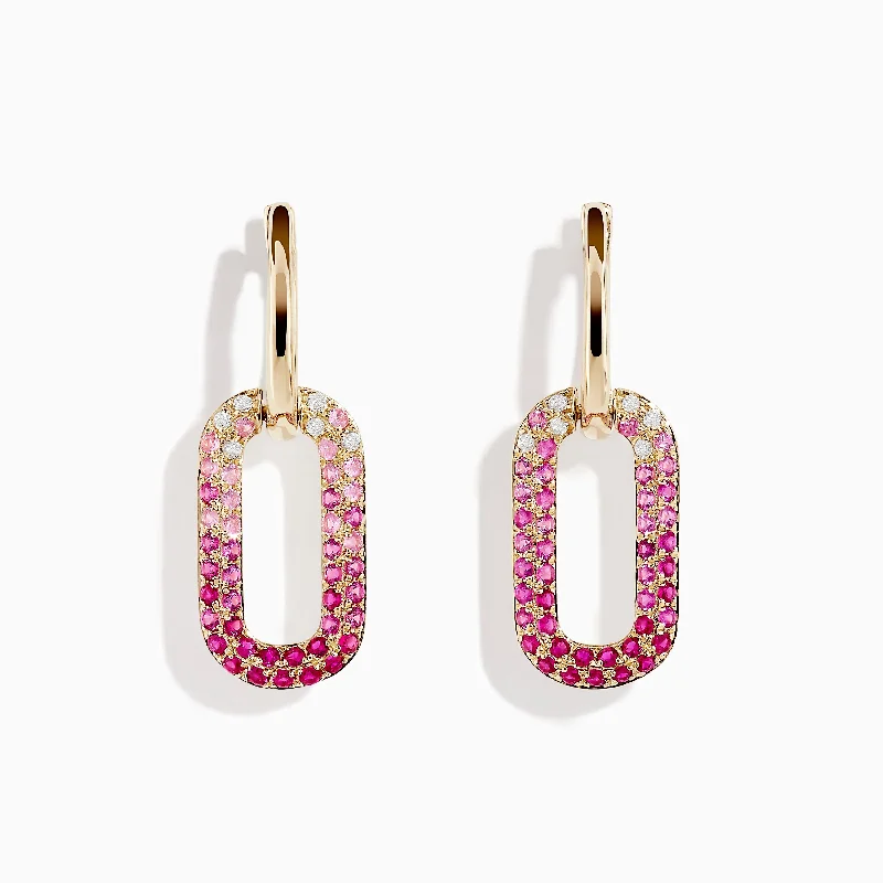 Ladies Ocean Earrings -14K Yellow Gold Pink Sapphire and Diamond Earrings