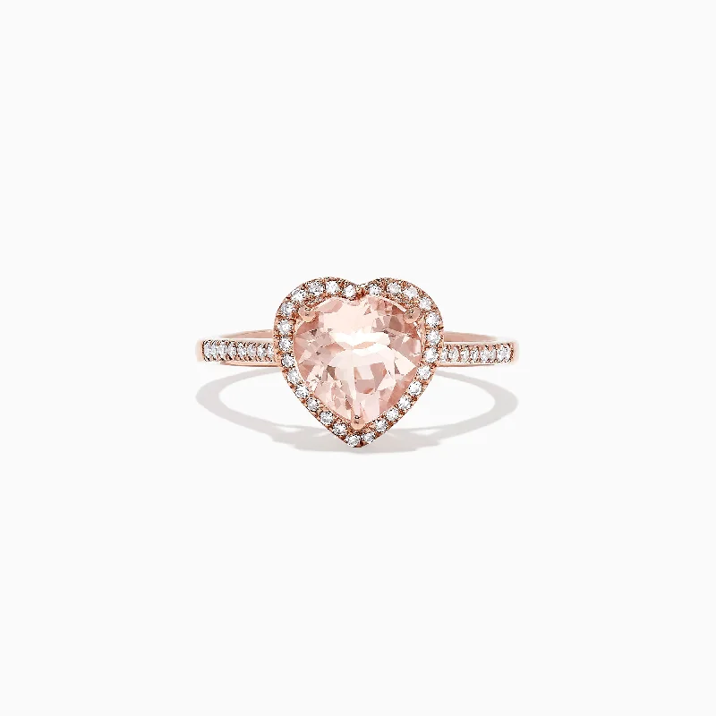 sun and moon women's rings -Blush 14K Rose Gold Morganite and Diamond Heart Ring, 1.93 TCW