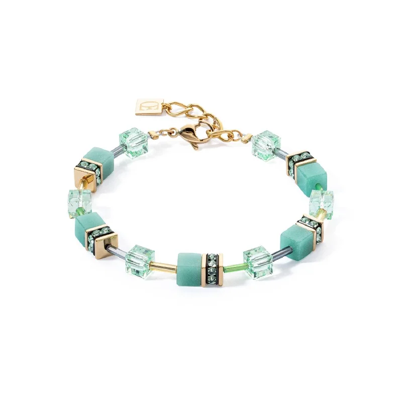 Ladies Bracelets with Amethyst-Coeur De Lion GeoCUBE® Iconic Mono Gold Green Bracelet