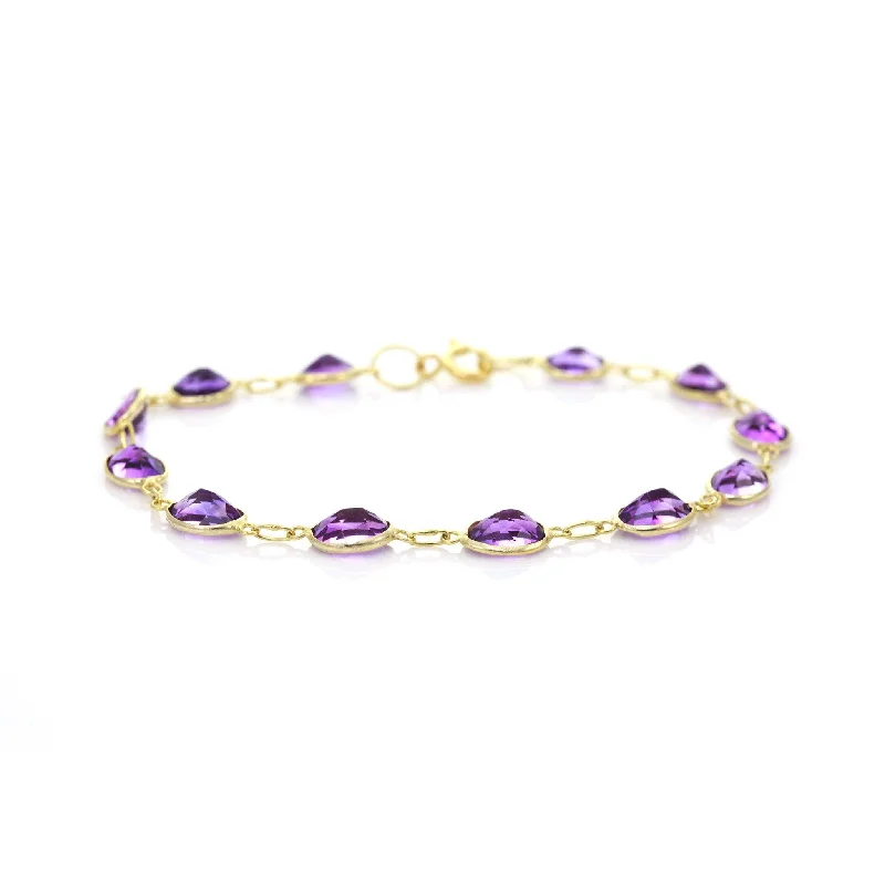 Ladies Bracelets with Obsidian-9ct Yellow Gold Bezel Set Amethyst Bracelet