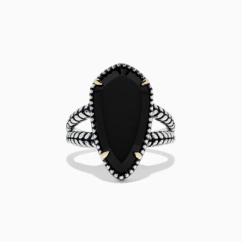 lucky charm women's rings -Eclipse 925 Sterling Silver Onyx Ring, 4.37 TCW