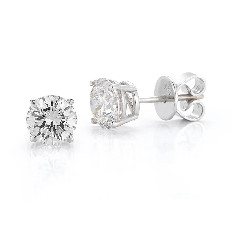 Ladies Vintage Earrings -14KT WHITE GOLD 1.00 CTW ROUND DIAMOND EARRINGS