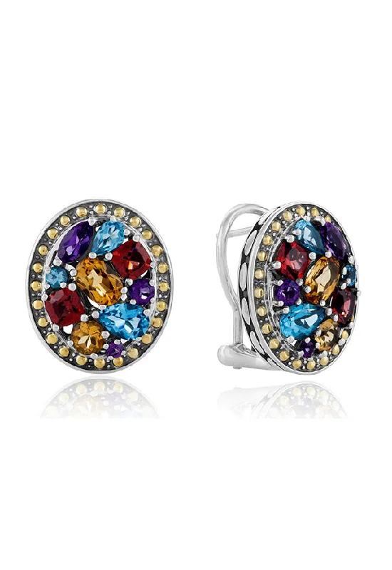 Ladies Crystal Earrings -925 Sterling Silver & 18K Gold Multi Gemstone Earrings, 5.25 TCW