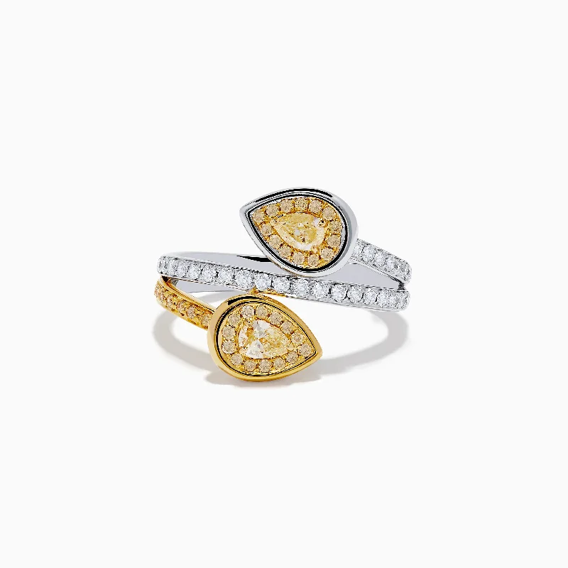 handcrafted women's rings -Canare 18K Two-Tone Gold Pear Shaped Yellow Diamond Bypass Ring