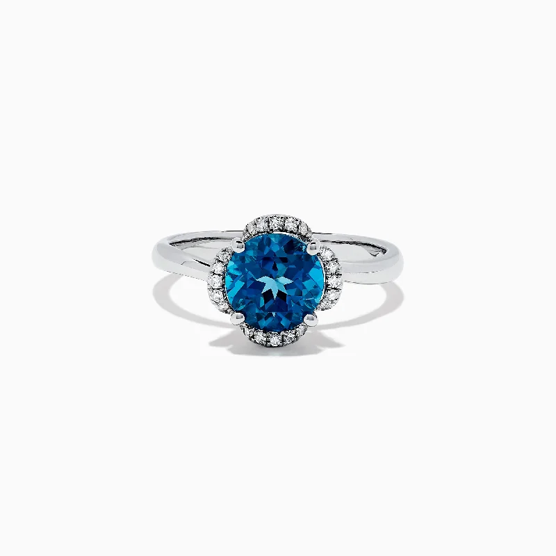 twist design women's rings -Ocean Bleu 14K Gold London Blue Topaz and Diamond Ring, 2.10 TCW