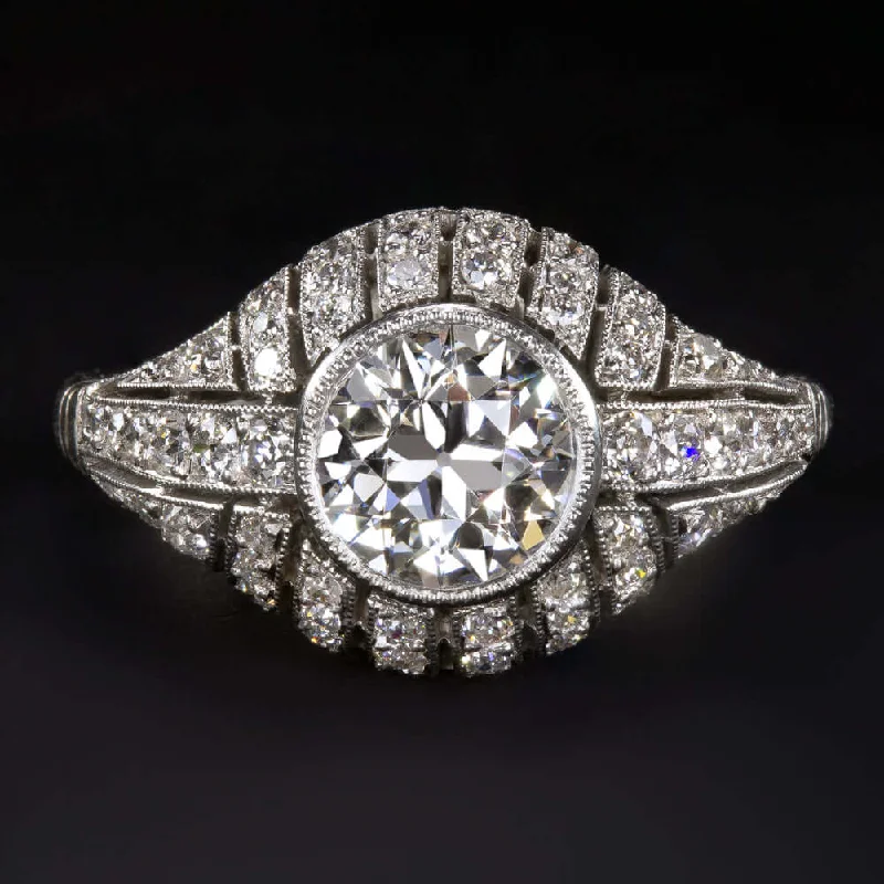 18K Gold Engagement Rings -1.65c CERTIFIED G VS DIAMOND ENGAGEMENT RING OLD EUROPEAN PLATINUM VINTAGE STYLE