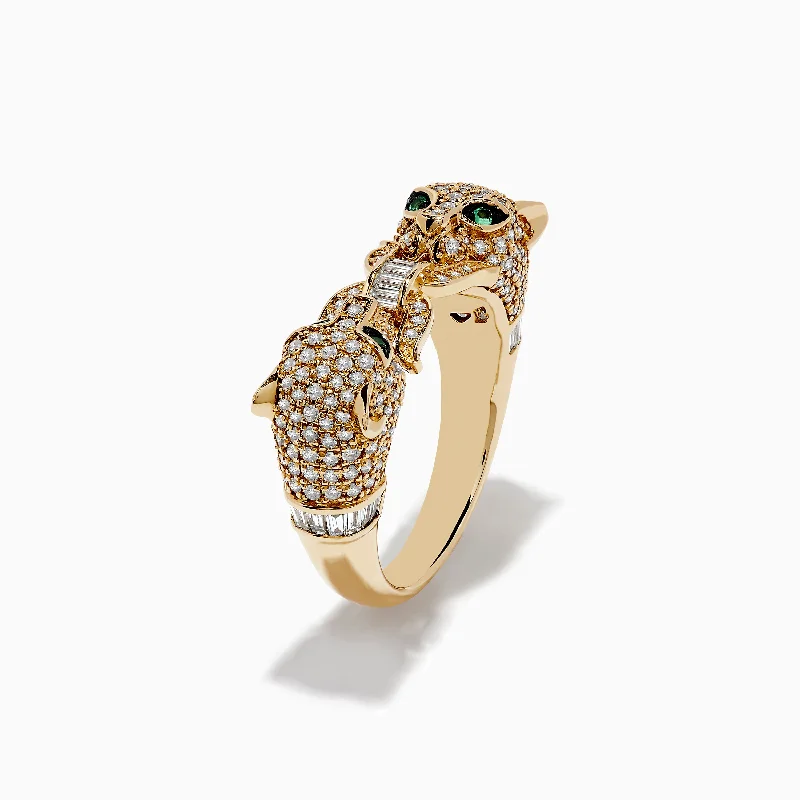 trendy women's rings -Signature 14K Yellow Gold Diamond and Emerald Panther Ring