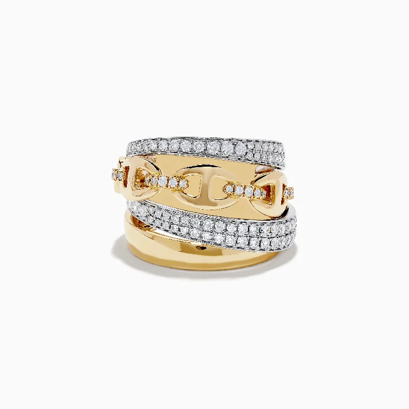 spiritual women's rings -Duo 14K 2-Tone Gold Anchor Chain Diamond Ring