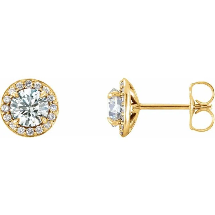 Ladies Moon Earrings -14K Yellow 5 mm Natural White Sapphire & 1/8 CTW Natural Diamond Earrings