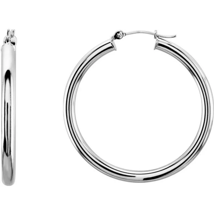 Ladies Office Earrings -14K White 35 mm Tube Hoop Earrings