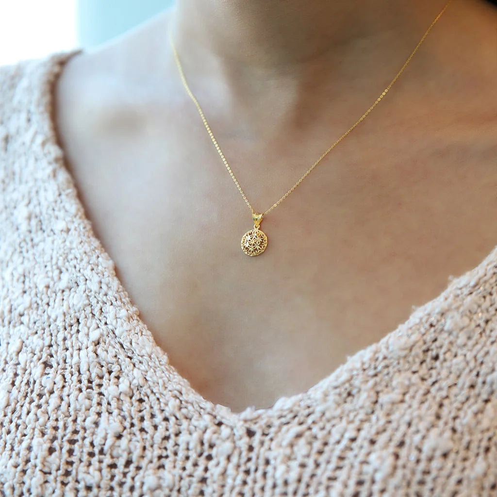 Ladies Forest Necklaces -dog lover necklaces -Gold Necklace (Chain With Round Shaped Hollow Pendant) 21KT - FKJNKL21KM7946