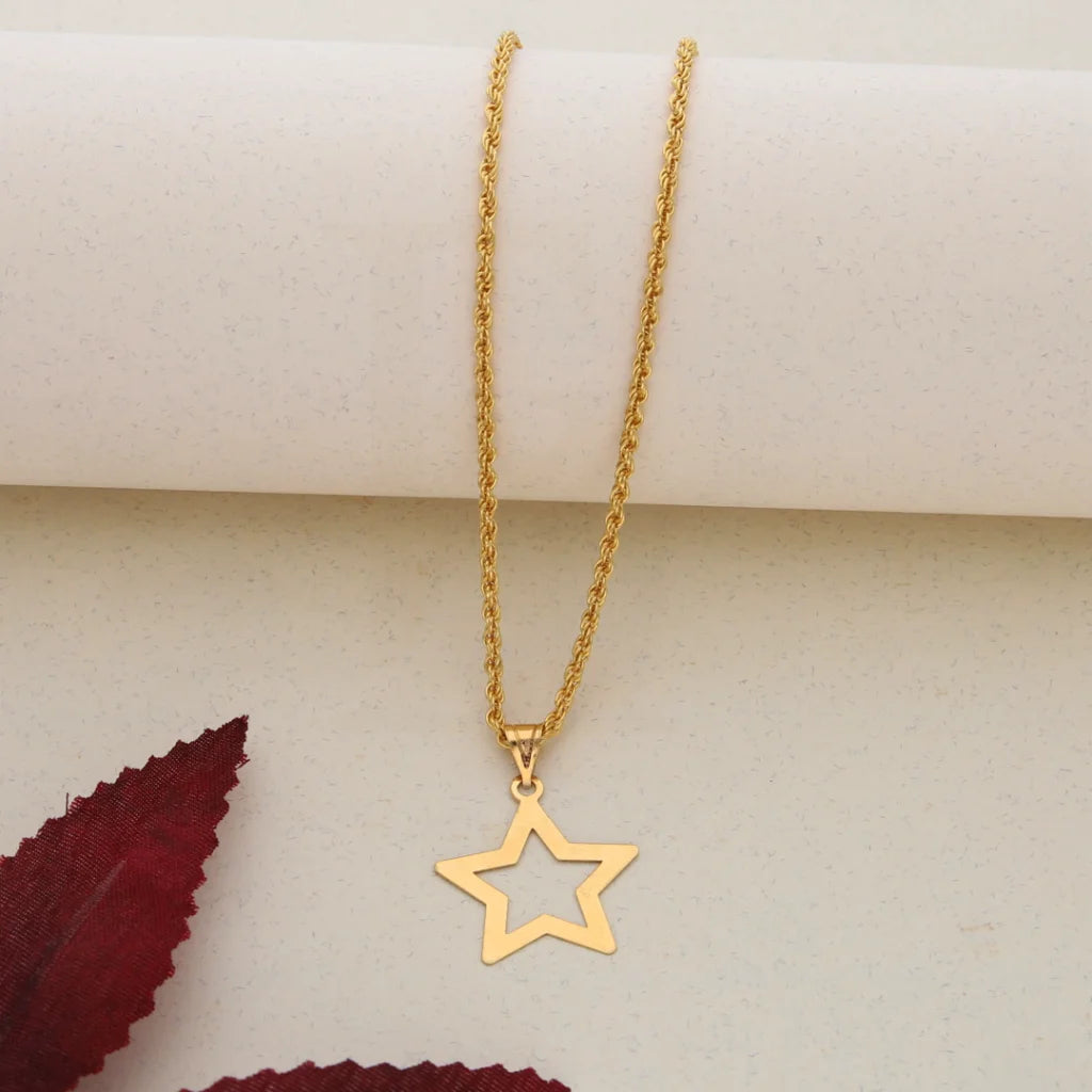 Ladies Bold Necklaces -animal charm necklaces -Gold Necklace (Chain with Gold Star Shaped Pendant) 21KT - FKJNKL21K7549