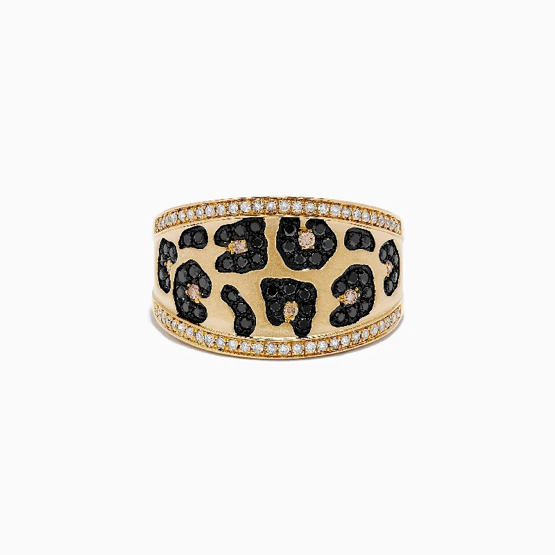 vintage women's rings -Signature 14K Yellow Gold Multi Color Diamond Leopard Spot Ring