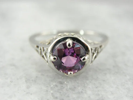 Matte Engagement Rings -Pink Sapphire in a Classic Filigree Art Deco Engagement Ring